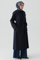 Apolet Detaylı Kruvaze Trençkot - Lacivert TUGBA