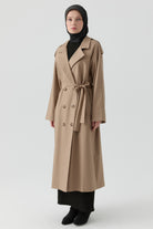 Apolet Detaylı Kruvaze Trençkot - Vizon TUGBA