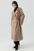 Apolet Detaylı Kruvaze Trençkot - Vizon TUGBA