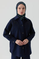 Nakışlı Kanvas Ceket - Lacivert TUGBA