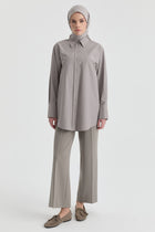 Beli Lastikli Culotte Pantolon - Gri TUGBA