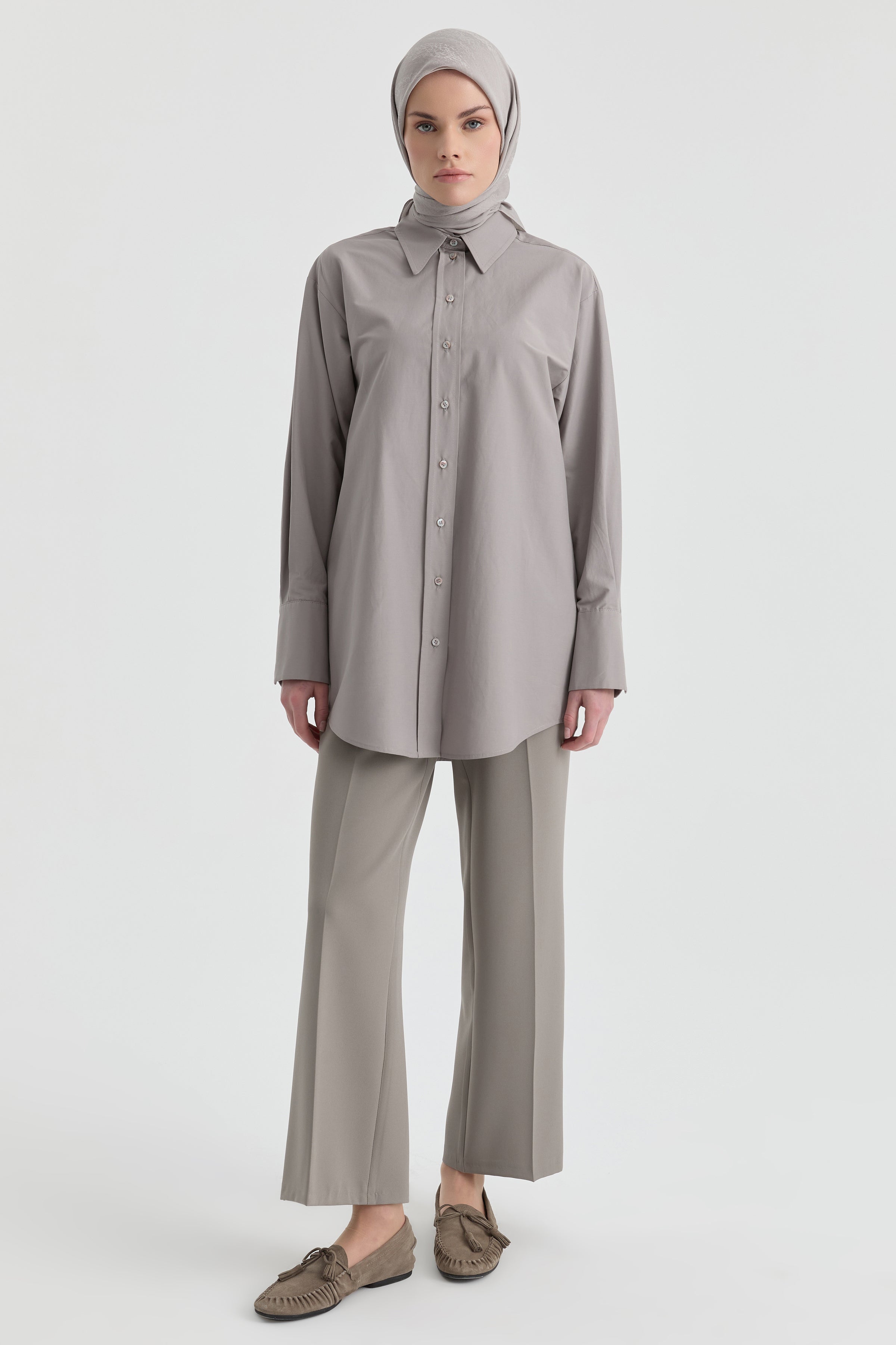 Beli Lastikli Culotte Pantolon - Gri TUGBA