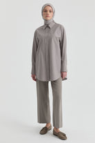 Beli Lastikli Culotte Pantolon - Gri TUGBA