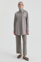 Beli Lastikli Culotte Pantolon - Gri TUGBA