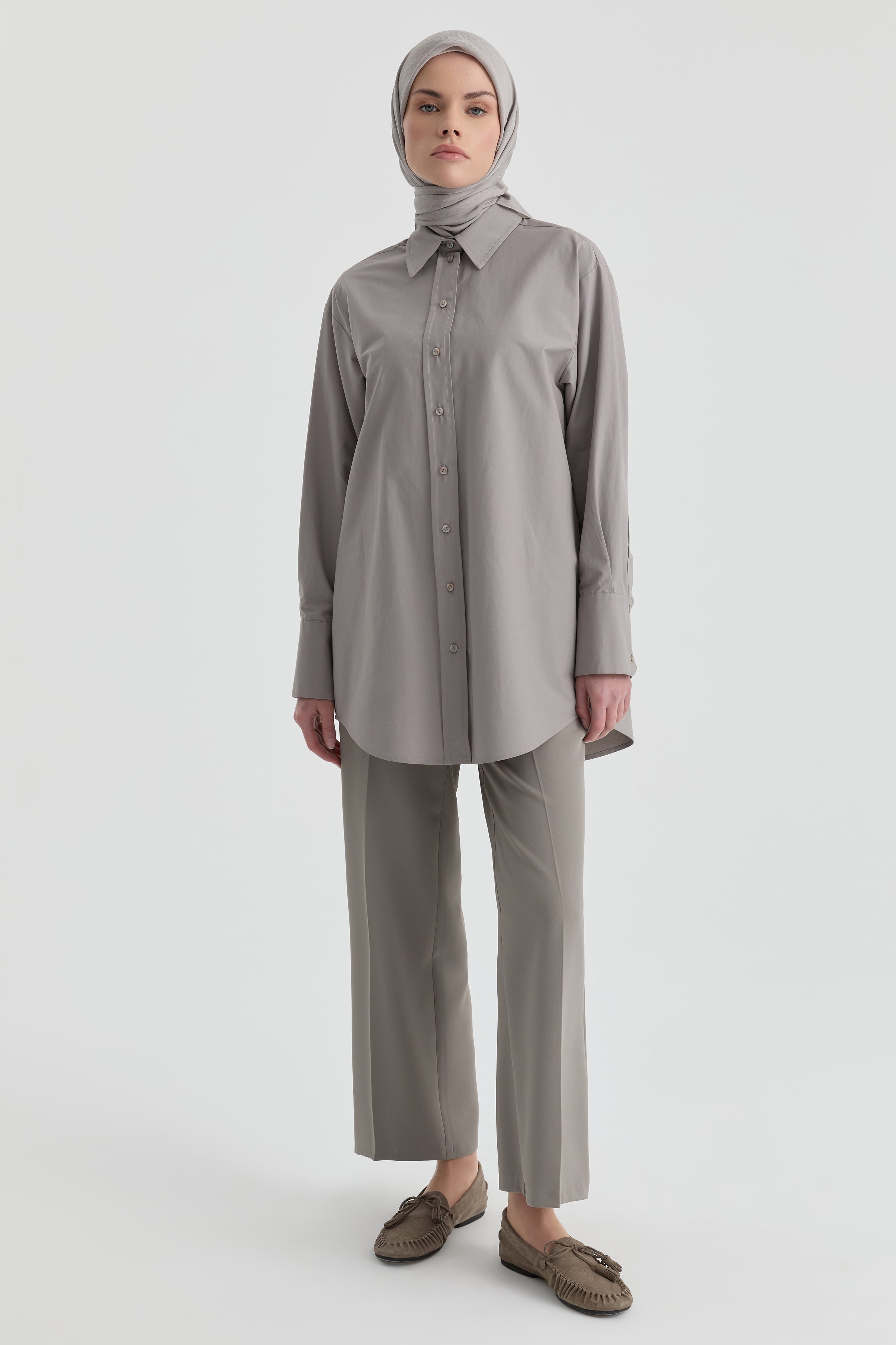 Beli Lastikli Culotte Pantolon - Gri TUGBA