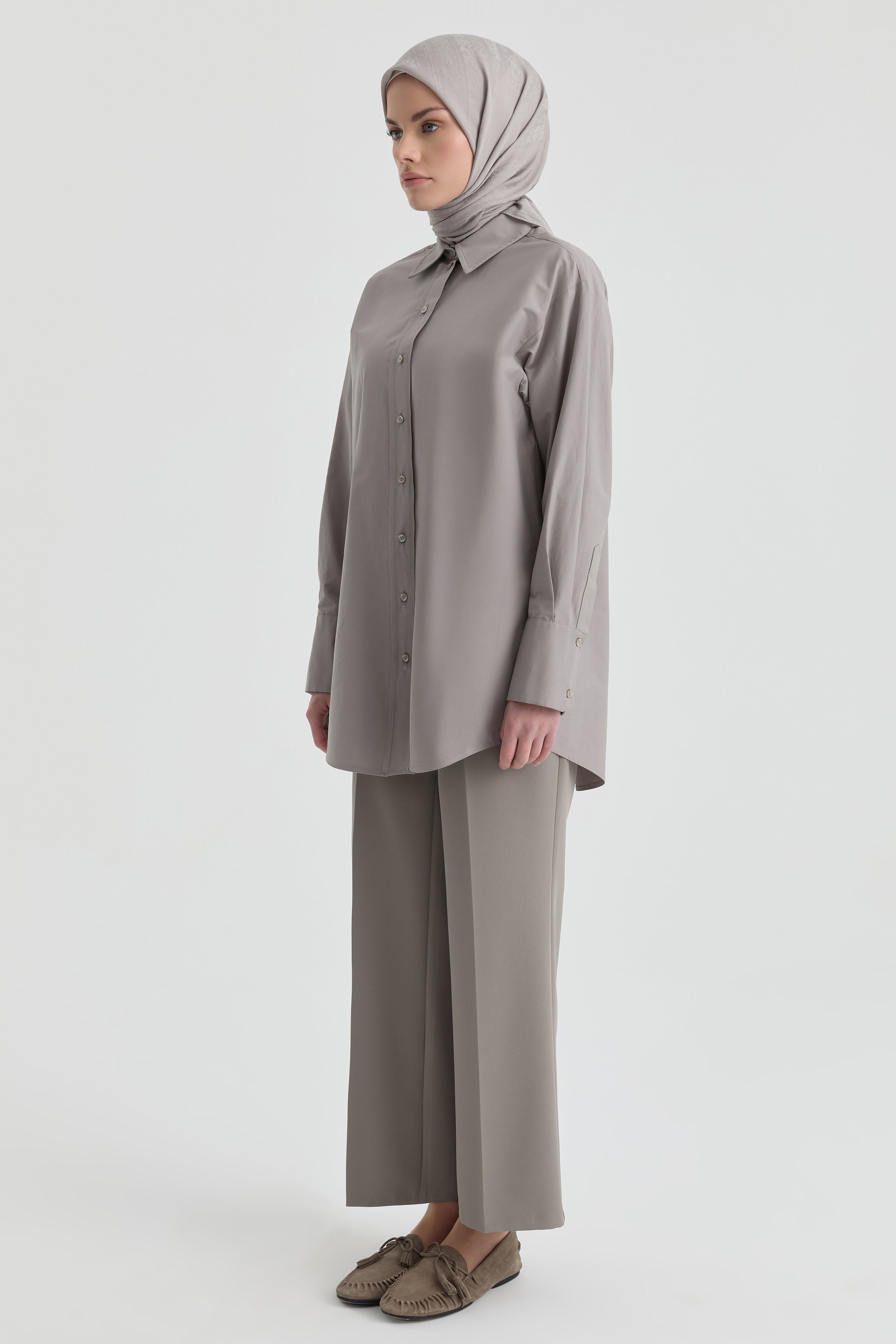 Beli Lastikli Culotte Pantolon - Gri TUGBA