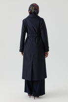 Rüzgarlık Detaylı Kruvaze Trençkot - Lacivert TUGBA