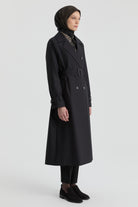 Rüzgarlık Detaylı Kruvaze Trençkot - Siyah TUGBA