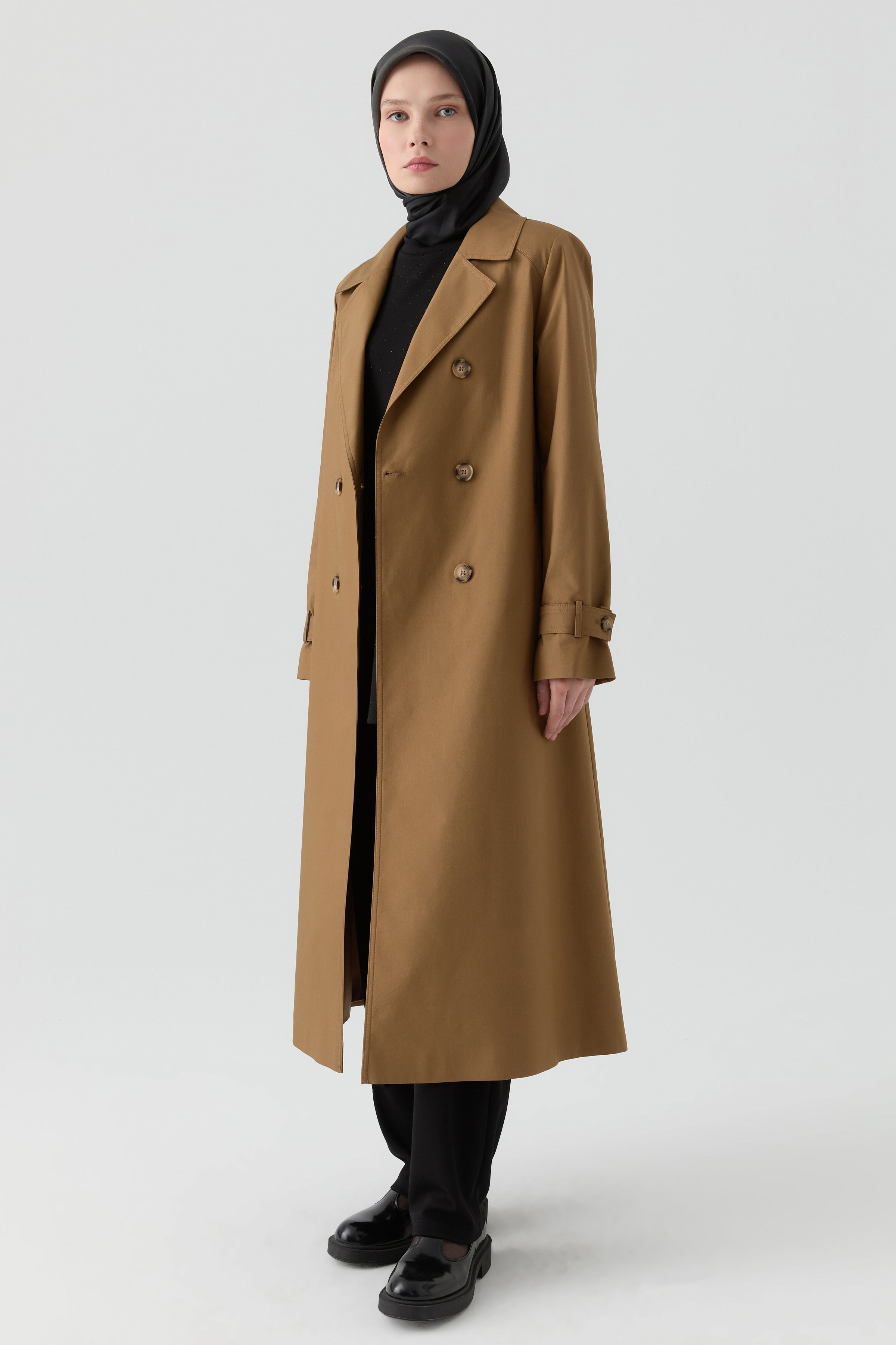 Rüzgarlık Detaylı Kruvaze Trençkot - Olive TUGBA