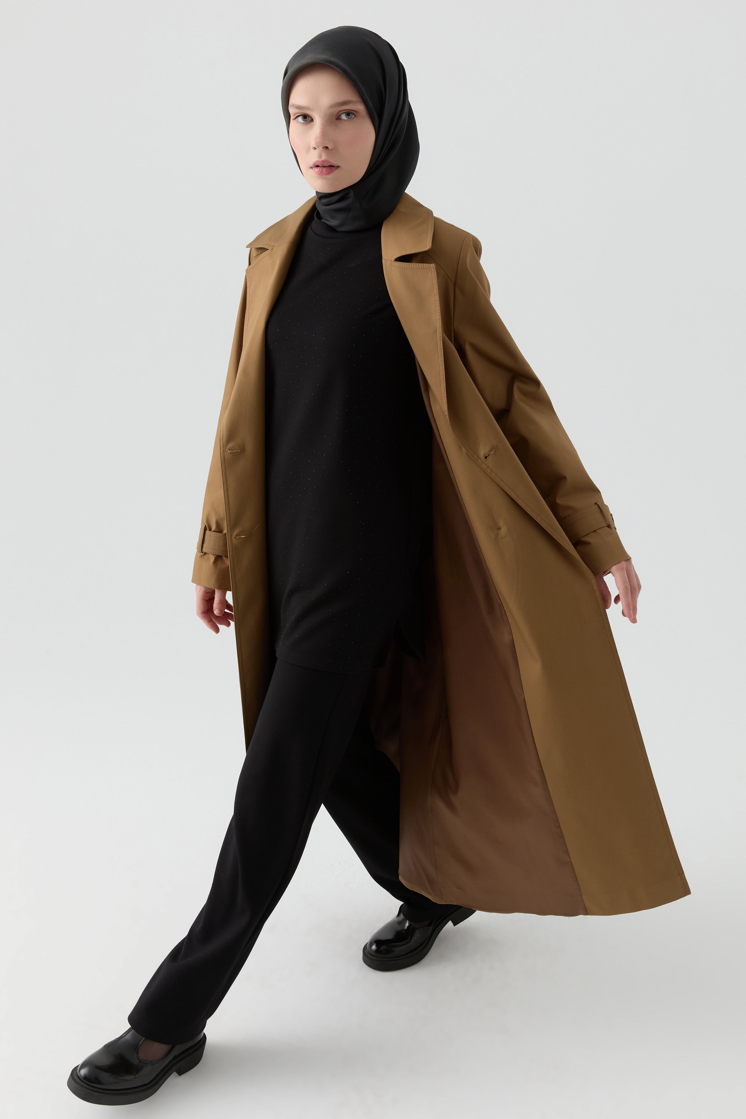 Rüzgarlık Detaylı Kruvaze Trençkot - Olive TUGBA