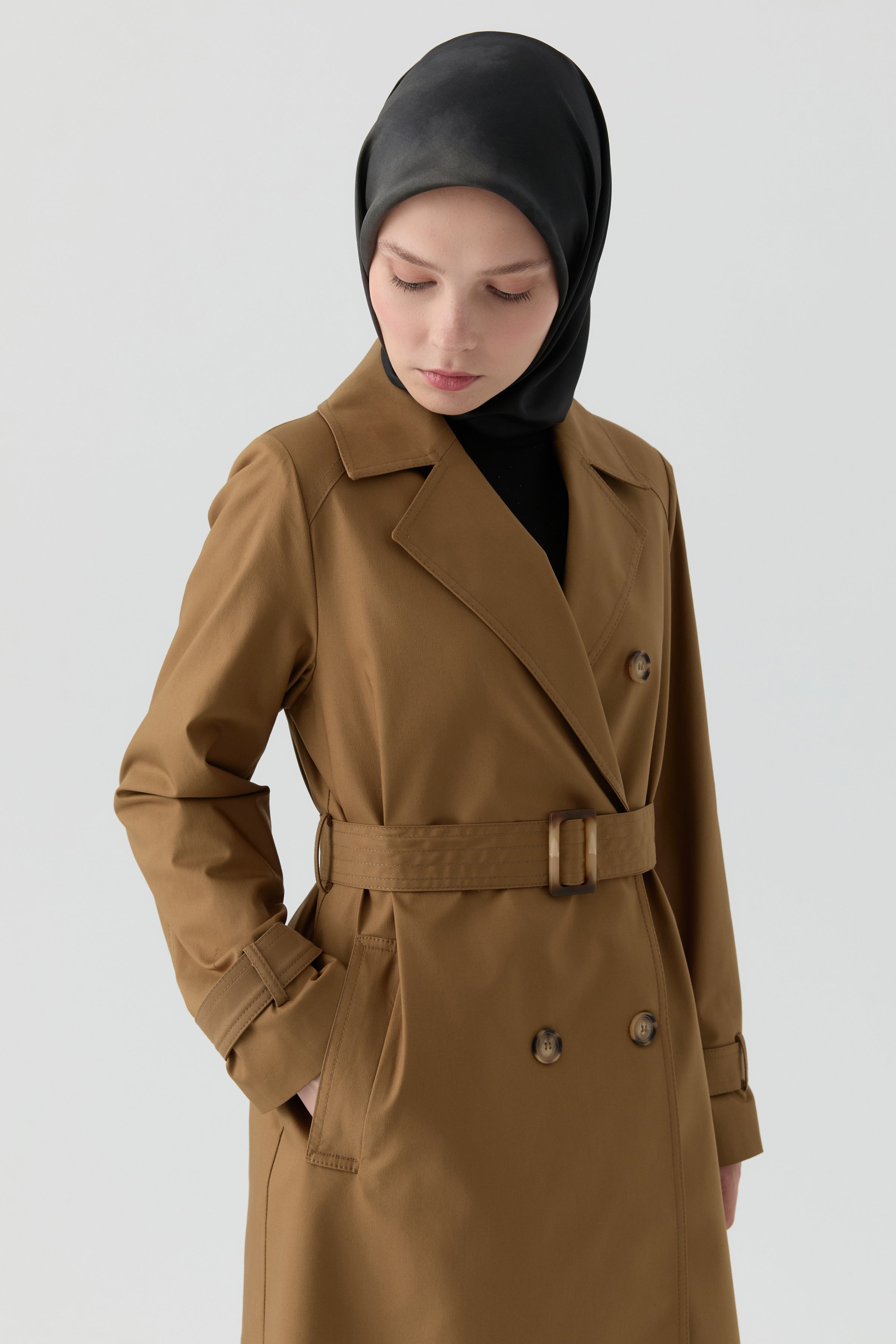 Rüzgarlık Detaylı Kruvaze Trençkot - Olive TUGBA