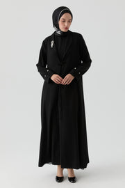Broşlu Abaya - Siyah TUGBA