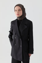 Kruvaze Trençkot - Siyah TUGBA