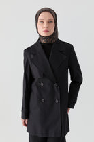 Kruvaze Trençkot - Siyah TUGBA