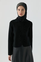 Çift Sıra Düğme Detaylı Hırka - Siyah TUGBA