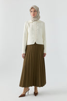 Çift Sıra Düğme Detaylı Hırka - Ekru TUGBA