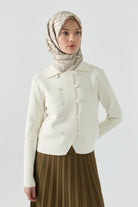 Çift Sıra Düğme Detaylı Hırka - Ekru TUGBA