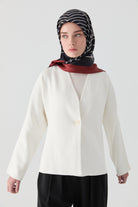 V Yaka Hırka - Ekru TUGBA