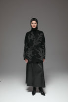 Çiçek Desenli Triko Hırka - Siyah TUGBA