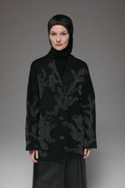 Çiçek Desenli Triko Hırka - Siyah TUGBA