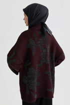 Çiçek Desenli Triko Hırka - Bordo TUGBA