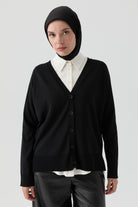 Düğmeli Hırka - Siyah TUGBA