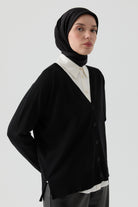 Düğmeli Hırka - Siyah TUGBA