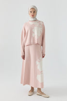 Çiçek Desenli Triko Takım - Pembe TUGBA