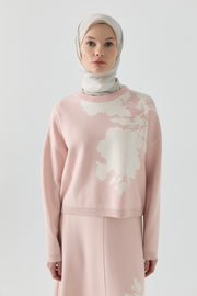 Çiçek Desenli Triko Takım - Pembe TUGBA