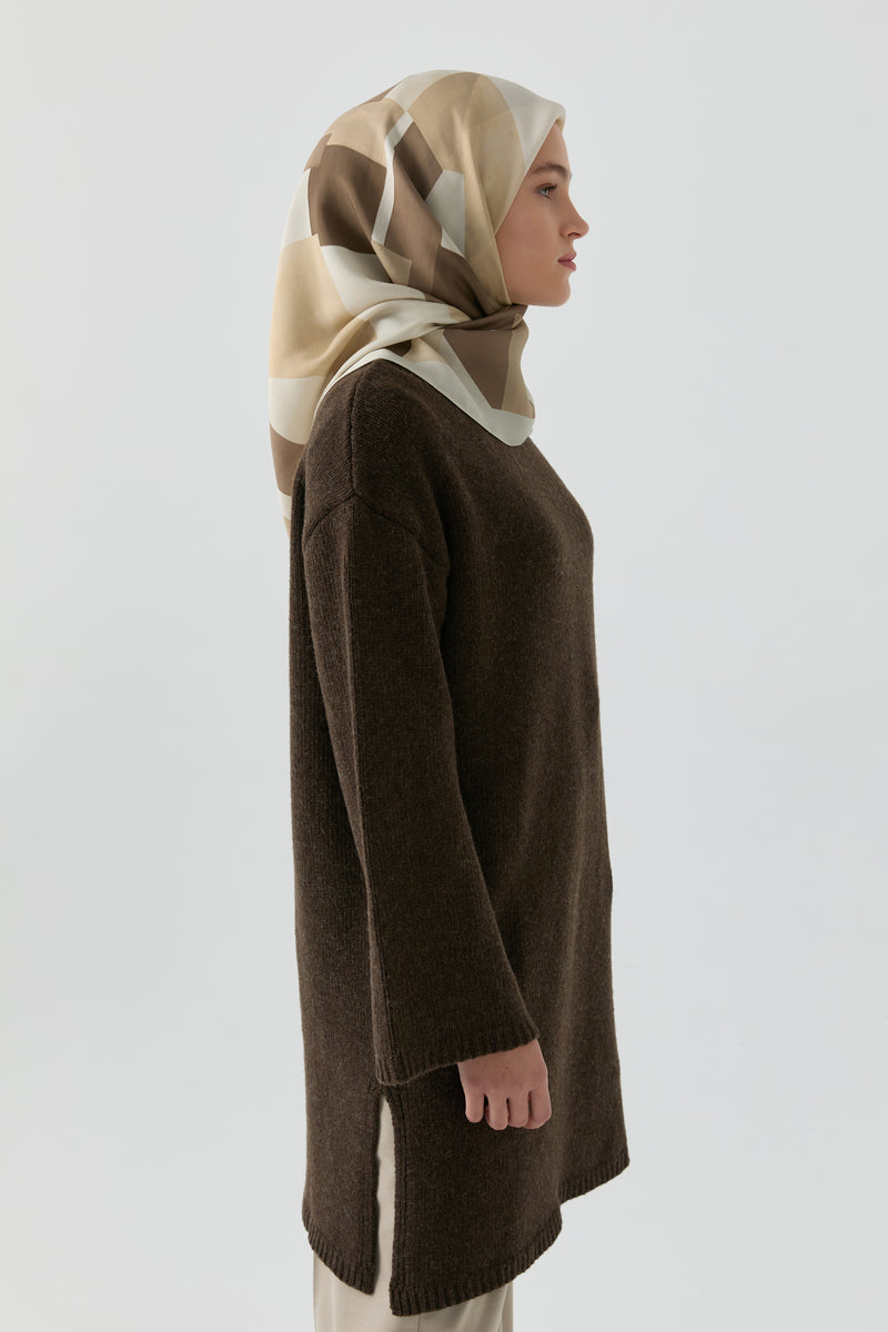 Bisiklet Yaka Tunik - Kahve TUGBA