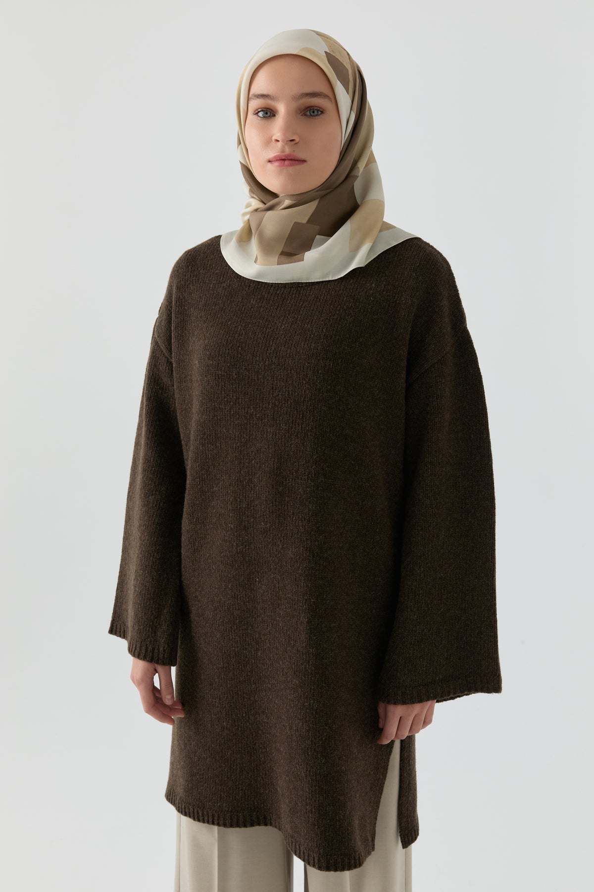 Bisiklet Yaka Tunik - Kahve