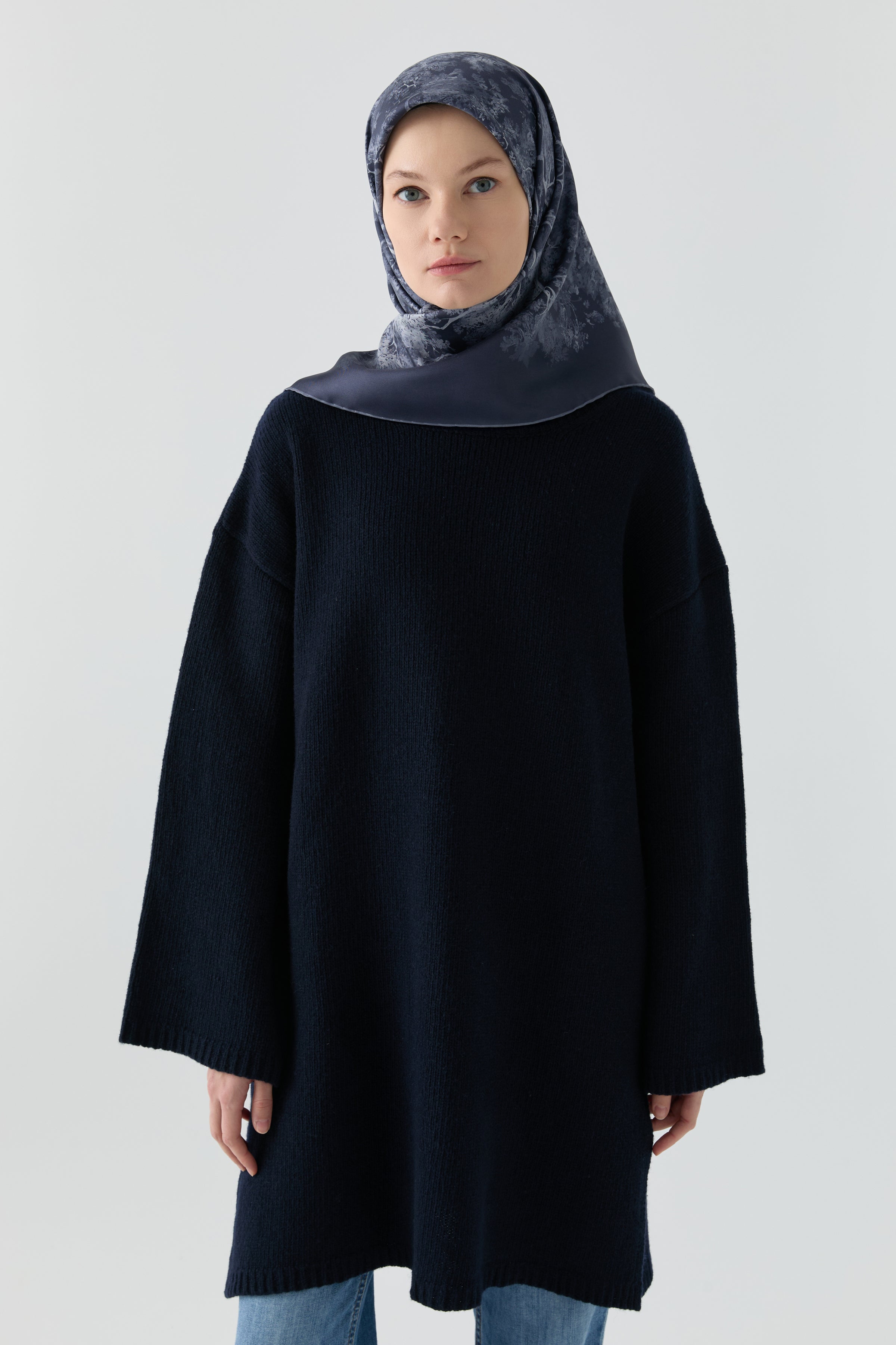 Bisiklet Yaka Tunik - Lacivert TUGBA