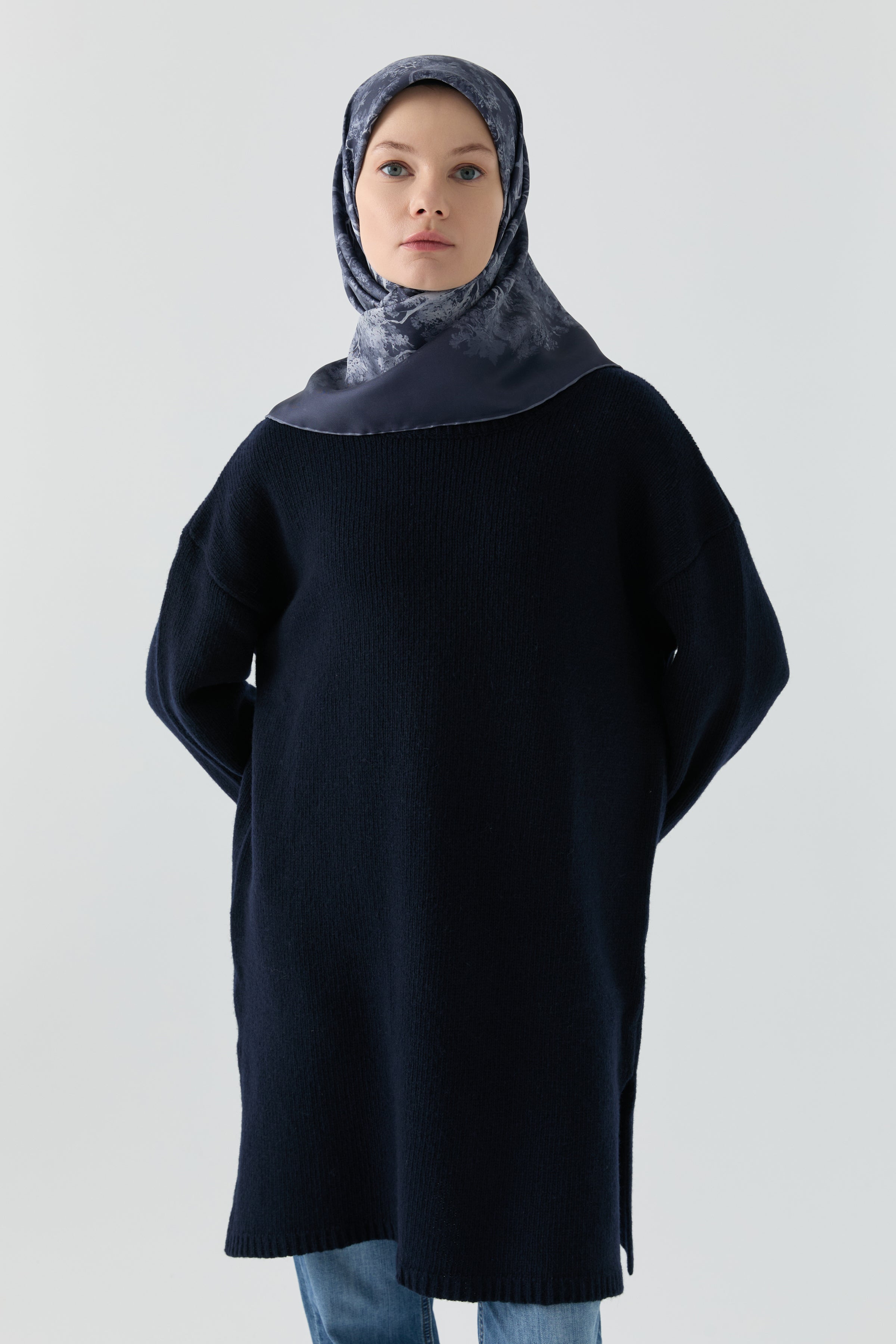 Bisiklet Yaka Tunik - Lacivert TUGBA