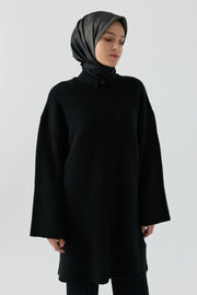 Bisiklet Yaka Tunik - Siyah TUGBA