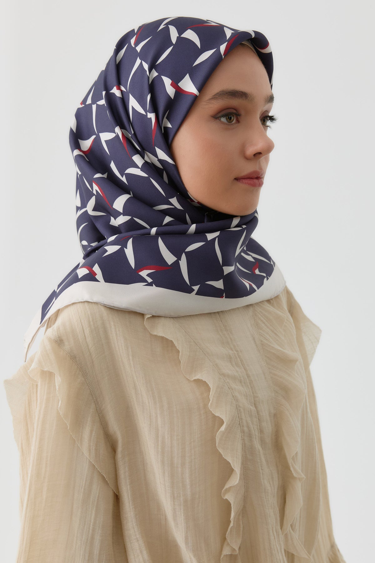 Mizan Twill İpek Eşarp - Lacivert TUGBA
