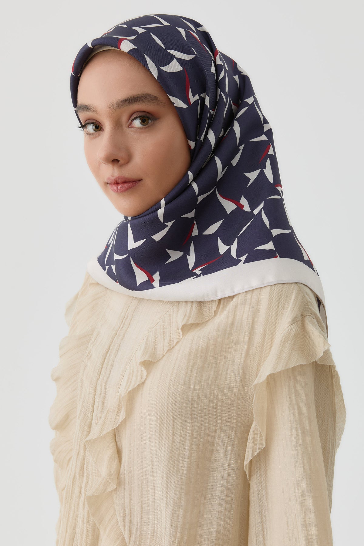Mizan Twill İpek Eşarp - Lacivert TUGBA
