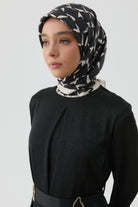 Mizan Twill İpek Eşarp - Ekru - Siyah TUGBA