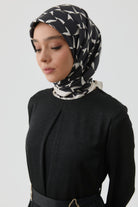 Mizan Twill İpek Eşarp - Ekru - Siyah TUGBA