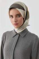 Pera Twill İpek Eşarp - Bej - Siyah TUGBA