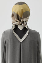 Pera Twill İpek Eşarp - Bej - Siyah TUGBA