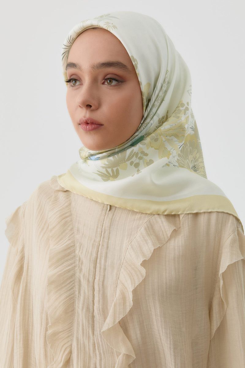 Feraye Twill İpek Eşarp - Sarı TUGBA