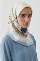 Feraye Twill İpek Eşarp - Mavi TUGBA