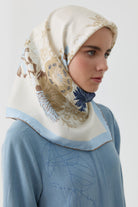 Feraye Twill İpek Eşarp - Mavi TUGBA