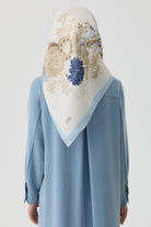 Feraye Twill İpek Eşarp - Mavi TUGBA