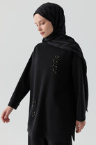 Boncuk İşlemeli Tunik - Siyah TUGBA