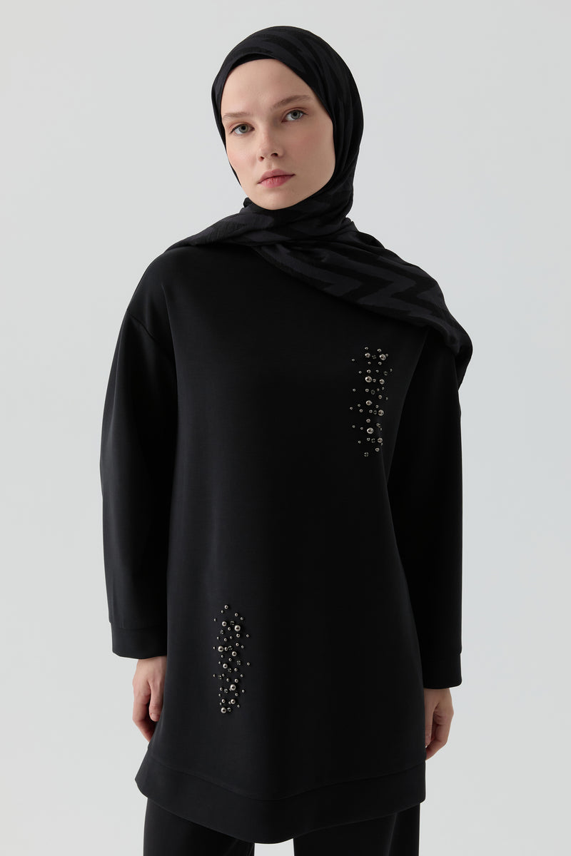Boncuk İşlemeli Tunik - Siyah TUGBA