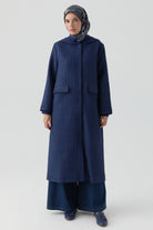 Örme Kombinli Bel Lastikli Midi Kap - Lacivert TUGBA