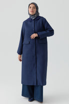 Örme Kombinli Bel Lastikli Midi Kap - Lacivert TUGBA