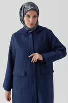 Örme Kombinli Bel Lastikli Midi Kap - Lacivert TUGBA