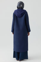 Örme Kombinli Bel Lastikli Midi Kap - Lacivert TUGBA